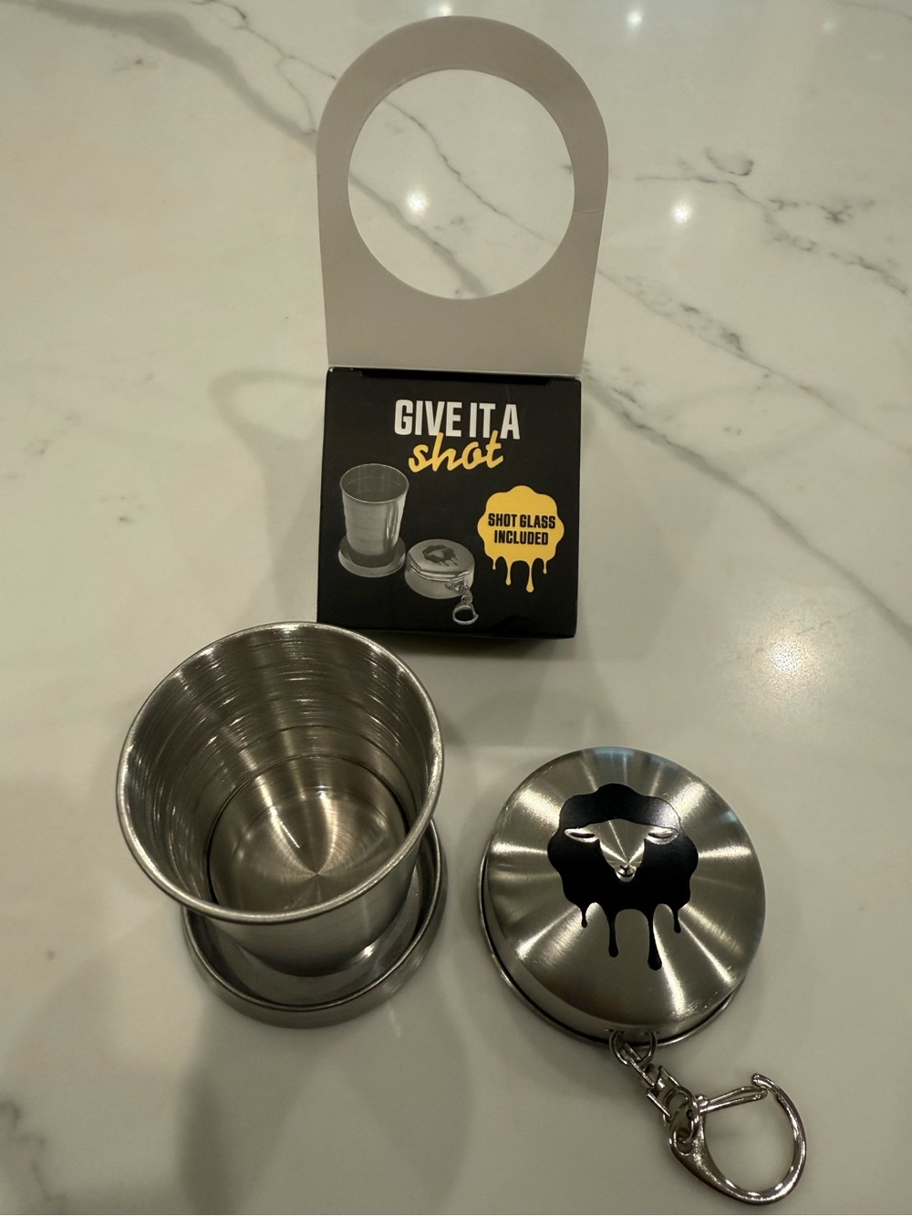 Screwball Whiskey Collapsible Stainless Steel Shot Glass Keychain - Silver - Picture 1 of 4